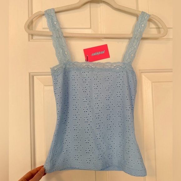 Edikted Tops - Edikted Virginia Lace Trim Eyelet Tank Top🩵